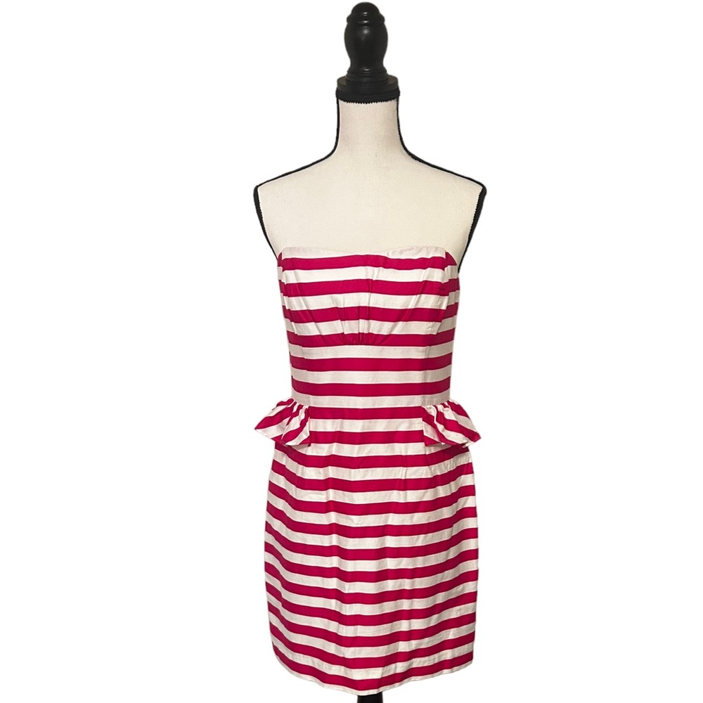 Lilly Pulitzer strapless, stripped, peplum Maybell cocktail dress.